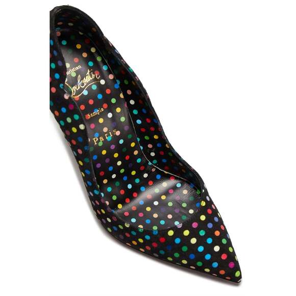Christian Louboutin Hot Chick 100 Black Suede Multicolor Polka Dot Heel Pump 37 - Picture 6 of 12